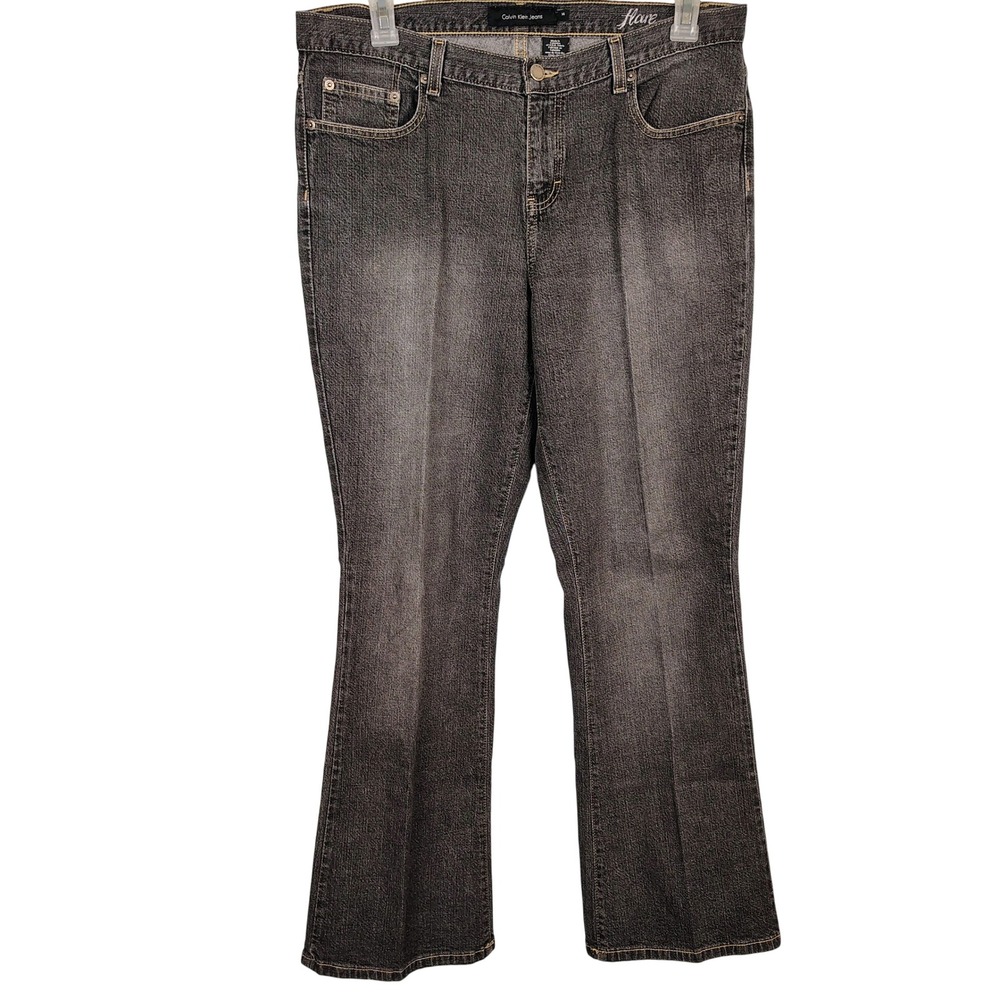 Calvin Klein Womens SZ 14 Flare Jeans Black Denim Y2K Indie Sleaze